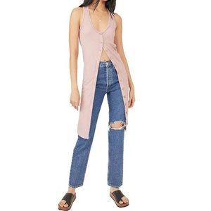 NWT Free People Size XL Gia Long Vest Lilac Wine Mauve Ribbed Sleeveless Boho